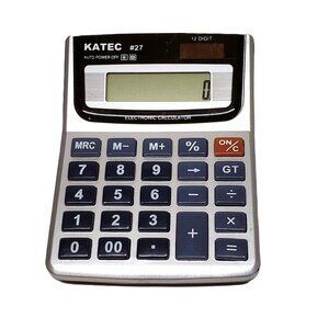 Silver Katec #27 12 Digit Solar Electronic Calculator Math Science Accounting
